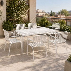 woo-127494 MODIAL SET ΤΡΑΠΕΖΑΡΙΑ: ΤΡΑΠΕΖΙ + 6 ΠΟΛΥΘΡΟΝΕΣ, ΜΕΤΑΛΛΟ ΒΑΦΗ ΑΣΠΡΟ