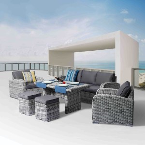 woo-24940 BELMAR SET ΣΑΛΟΝΙ ΤΡΑΠΕΖΑΡΙΑ ALU: ΤΡΑΠΕΖΙ+3ΘΕΣΙΟ+2 ΣΚΑΜΠΟ+2 ΠΟΛΥΘΡΟΝΕΣ,WICKER GREY WHITE