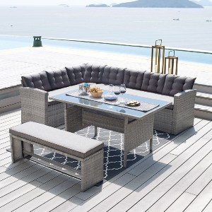 woo-28319 CENTER SET ΣΑΛΟΝΙ ΚΑΘΙΣΤΙΚΟ - ΤΡΑΠΕΖΑΡΙΑ ΚΗΠΟΥ 9-ΘΕΣΕΩΝ, ΜΕΤΑΛΛΟ-WICKER ΓΚΡΙ+ ΜΑΞΙΛΑΡΙΑ