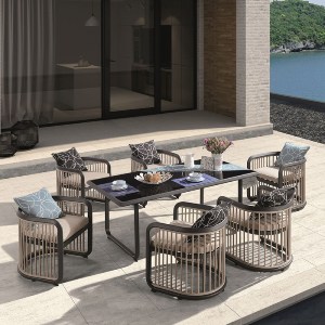 woo-30720 CITY DINING SET ΤΡΑΠΕΖΑΡΙΑ ΚΗΠΟΥ ΒΕΡΑΝΤΑΣ: ΤΡΑΠΕΖΙ + 6 ΠΟΛΥΘΡΟΝΕΣ ALU ΑΝΘΡΑΚΙ - ΜΠΕΖ