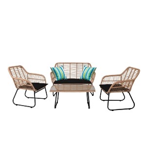 woo-31319 SALSA SET ΣΑΛΟΝΙ ΚΗΠΟΥ ΜΕΤΑΛΛΟ ΜΑΥΡΟ, WICKER ΦΥΣΙΚΟ: ΤΡΑΠΕΖΙ + ΚΑΝΑΠΕ 2ΘΕΣΙΟ + 2 ΠΟΛΥΘΡΟΝΕΣ