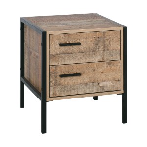 woo-35334 PALLET-W ΚΟΜΟΔΙΝΟ ΜΕ 2 ΣΥΡΤΑΡΙΑ ΜΕΤΑΛΛΟ ΒΑΦΗ ΜΑΥΡΟ - ANTIQUE OAK