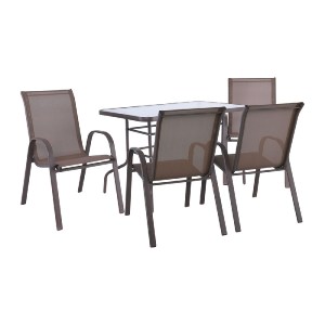 woo-36111 RIO SET ΤΡΑΠΕΖΑΡΙΑ ΒΕΡΑΝΤΑΣ - ΚΗΠΟΥ: ΤΡΑΠΕΖΙ + 4 ΠΟΛΥΘΡΟΝΕΣ ΜΕΤΑΛΛΟ ΚΑΦΕ, TEXTILENE ΚΑΦΕ