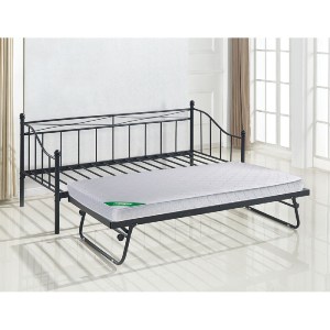 woo-38142 MARIN SET: DAYBED (ΓΙΑ ΣΤΡΩΜΑ 90X190) + ΒΟΗΘΗΤΙΚΟ ΚΡΕΒΑΤΙ ΜΕ ΣΤΡΩΜΑ 185X85 ΜΕΤΑΛΛΟ ΜΑΥΡΟ