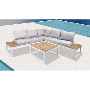 woo-39419 MEXICO SET ΣΑΛΟΝΙ ΚΗΠΟΥ ΚΑΝΑΠΕΣ ΓΩΝΙΑ + ΤΡΑΠΕΖΑΚΙ ALU ΑΣΠΡΟ, ΜΑΞΙΛΑΡΙΑ ΓΚΡΙ