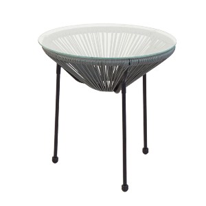 woo-39489 ACAPULCO ΤΡΑΠΕΖΑΚΙ ΜΕΤΑΛΛΟ ΒΑΦΗ ΜΑΥΡΟ, PLASTIC RATTAN ΓΚΡΙ