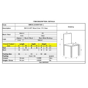 woo-39979 ART WOOD ΚΑΡΕΚΛΑ ΤΡΑΠΕΖΑΡΙΑΣ - ΚΟΥΖΙΝΑΣ, ΠΟΔΙΑ ΟΞΙΑ, ΚΑΘΙΣΜΑ PET CLEAR - 1 STEP K/D