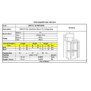 woo-40645 BARLEY ΣΚΑΜΠΟ ΒAR ΜΕ ΠΛΑΤΗ, ΜΕΤΑΛΛΟ ΒΑΦΗ ΜΑΥΡΟ, PU ΑΠΟΧΡΩΣΗ VINTAGE GREY