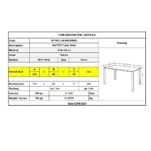woo-40754 MARTIN ΤΡΑΠΕΖΙ ΚΟΥΖΙΝΑΣ - ΕΣΤΙΑΤΟΡΙΟΥ, ΟΞΙΑ ΦΥΣΙΚΟ, MDF ΑΣΠΡΟ