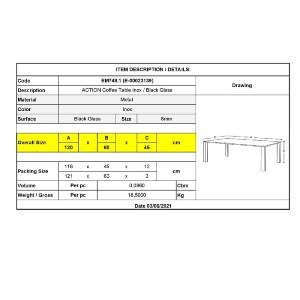 woo-40759 ACTION ΤΡΑΠΕΖΑΚΙ ΣΑΛΟΝΙΟΥ - ΚΑΘΙΣΤΙΚΟΥ 120X60CM INOX - ΜΑΥΡΟ ΓΥΑΛΙ 8MM