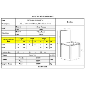 woo-42114 BELLA ΚΑΡΕΚΛΑ ΤΡΑΠΕΖΑΡΙΑΣ, ΜΕΤΑΛΛΟ ΧΡΩΜΙΟ ΧΡΥΣΟ, ΥΦΑΣΜΑ VELURE ΑΠΟΧΡΩΣΗ ΜΑΥΡΟ