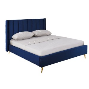 woo-43129 PASSION  ΚΡΕΒΑΤΙ ΔΙΠΛΟ ΓΙΑ ΣΤΡΩΜΑ 160X200CM, ΥΦΑΣΜΑ VELURE ΑΠΟΧΡΩΣΗ ΜΠΛΕ
