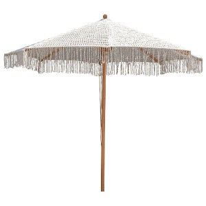 woo-44512 ΟΜΠΡΕΛΑ ΞΥΛΙΝΗ - ΟΞΙΑ Φ300CM, ΠΛΕΚΤΟ ΜΑΚΡΑΜΕ ΜΠΕΖ