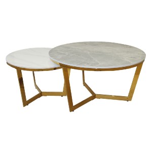 woo-45687 OTTO SET 2 ΤΡΑΠΕΖΑΚΙΑ ΣΑΛΟΝΙΟΥ , ΧΡΩΜΙΟ ΧΡΥΣΟ, SINTERED STONE GREY-WHITE MARBLE