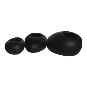 woo-45719 FLOWER POT-ROCK SET 3 ΤΕΜΑΧΙΩΝ, CEMENT ΑΠΟΧΡΩΣΗ BLACK