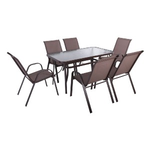 woo-46232 RIO SET ΤΡΑΠΕΖΑΡΙΑ ΚΗΠΟΥ ΜΕΤΑΛΛΟ ΚΑΦΕ, TEXTILENE ΚΑΦΕ: ΤΡΑΠΕΖΙ + 6 ΠΟΛΥΘΡΟΝΕΣ