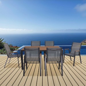 woo-46799 VIRNA SET ΤΡΑΠΕΖΑΡΙΑ: ΤΡΑΠΕΖΙ + 6 ΠΟΛΥΘΡΟΝΕΣ, ΜΕΤΑΛΛΟ ΒΑΦΗ ΑΝΘΡΑΚΙ, POLYWOOD ΦΥΣΙΚΟ