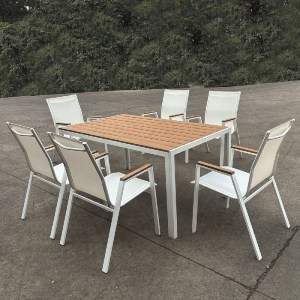 woo-46801 VIRNA SET ΤΡΑΠΕΖΑΡΙΑ: ΤΡΑΠΕΖΙ + 6 ΠΟΛΥΘΡΟΝΕΣ, ΜΕΤΑΛΛΟ ΒΑΦΗ ΑΣΠΡΟ, POLYWOOD ΦΥΣΙΚΟ
