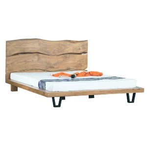 woo-46830 ROYAL ΚΡΕΒΑΤΙ ΔΙΠΛΟ, ΓΙΑ ΣΤΡΩΜΑ 150X200CM, ΜΕΤΑΛΛΟ ΒΑΦΗ ΜΑΥΡΟ, ΞΥΛΟ ΑΚΑΚΙΑ ΦΥΣΙΚΟ