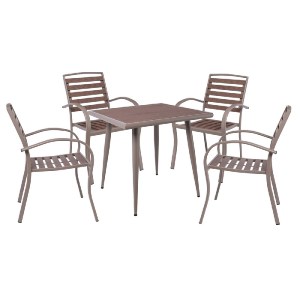 woo-46884 SERRANO SET ΚΗΠΟΥ: ΤΡΑΠΕΖΙ + 4 ΠΟΛΥΘΡΟΝΕΣ, ΜΕΤΑΛΛΟ ΒΑΦΗ SAND BEIGE, POLYWOOD ΚΑΡΥΔΙ