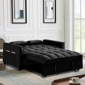 woo-46929 TEMPO ΚΑΝΑΠΕΣ - ΚΡΕΒΑΤΙ, ΜΕ ΑΝΑΚΛΙΣΗ ΠΛΑΤΗΣ, ΥΦΑΣΜΑ VELURE ΜΑΥΡΟ