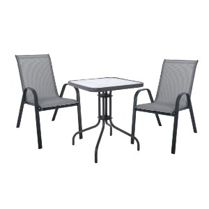 woo-47011 RIO SET ΚΗΠΟΥ - ΒΕΡΑΝΤΑΣ: ΤΡΑΠΕΖΙ + 2 ΠΟΛΥΘΡΟΝΕΣ ΜΕΤΑΛΛΟ ΒΑΦΗ ΑΝΘΡΑΚΙ, TEXTILENE ΓΚΡΙ