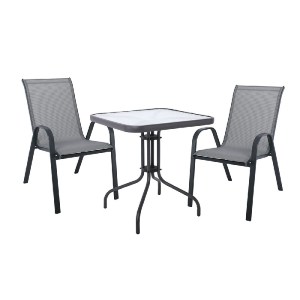 woo-47013 RIO SET ΚΗΠΟΥ - ΒΕΡΑΝΤΑΣ: ΤΡΑΠΕΖΙ + 2 ΠΟΛΥΘΡΟΝΕΣ ΜΕΤΑΛΛΟ ΒΑΦΗ ΑΝΘΡΑΚΙ, TEXTILENE ΓΚΡΙ