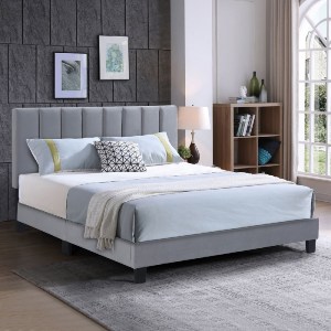 woo-47079 ALLEGRO ΚΡΕΒΑΤΙ ΔΙΠΛΟ ΓΙΑ ΣΤΡΩΜΑ 140X190CM, ΥΦΑΣΜΑ ΓΚΡΙ, ΜΕ ΚΕΦΑΛΑΡΙ ΠΟΛΛΑΠΛΩΝ ΘΕΣΕΩΝ