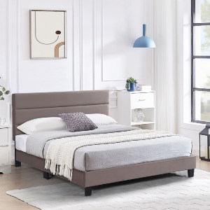 woo-47087 PRIMO ΚΡΕΒΑΤΙ ΔΙΠΛΟ ΓΙΑ ΣΤΡΩΜΑ 160X200CM, ΥΦΑΣΜΑ CAPPUCCINO, ΜΕ ΚΕΦΑΛΑΡΙ ΠΟΛΛΑΠΛΩΝ ΘΕΣΕΩΝ