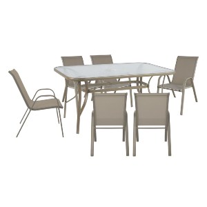 woo-48254 RIO SET ΤΡΑΠΕΖΑΡΙΑ ΚΗΠΟΥ ΜΕΤΑΛΛΟ ΒΑΦΗ ΜΠΕΖ, TEXTILENE ΜΠΕΖ: ΤΡΑΠΕΖΙ + 6 ΠΟΛΥΘΡΟΝΕΣ