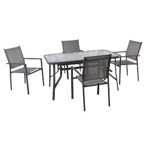 woo-48595 LANSON - RIO SET ΤΡΑΠΕΖΑΡΙΑ ΜΕΤΑΛΛΟ ΑΝΘΡΑΚΙ, TEXTILENE ΓΚΡΙ: ΤΡΑΠΕΖΙ + 4 ΠΟΛΥΘΡΟΝΕΣ