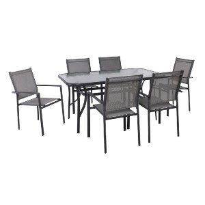 woo-48618 LANSON - RIO SET ΤΡΑΠΕΖΑΡΙΑ ΜΕΤΑΛΛΟ ΑΝΘΡΑΚΙ, TEXTILENE ΓΚΡΙ: ΤΡΑΠΕΖΙ + 6 ΠΟΛΥΘΡΟΝΕΣ