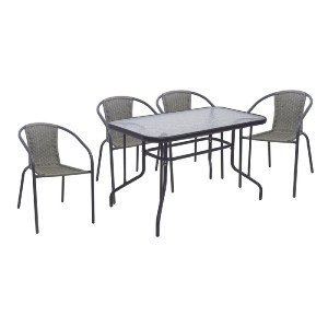 woo-48714 BALENO-W SET ΤΡΑΠΕΖΑΡΙΑ ΚΗΠΟΥ: ΤΡΑΠΕΖΙ + 4 ΠΟΛΥΘΡΟΝΕΣ ΜΕΤΑΛΛΟ ΑΝΘΡΑΚΙ, WICKER MIXED GREY