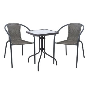 woo-48716 BALENO-W SET ΚΗΠΟΥ - ΒΕΡΑΝΤΑΣ: ΤΡΑΠΕΖΙ + 2 ΠΟΛΥΘΡΟΝΕΣ ΜΕΤΑΛΛΟ ΑΝΘΡΑΚΙ, WICKER MIXED GREY