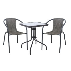woo-48718 BALENO-W SET ΚΗΠΟΥ - ΒΕΡΑΝΤΑΣ: ΤΡΑΠΕΖΙ + 2 ΠΟΛΥΘΡΟΝΕΣ ΜΕΤΑΛΛΟ ΑΝΘΡΑΚΙ, WICKER MIXED GREY