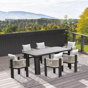 woo-50775 BOSTON DINING SET ΤΡΑΠΕΖΑΡΙΑ ΚΗΠΟΥ ΒΕΡΑΝΤΑΣ: ΤΡΑΠΕΖΙ + 6 ΠΟΛΥΘΡΟΝΕΣ ALU ΑΝΘΡΑΚΙ - ΜΠΕΖ