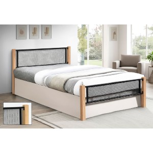 woo-50810 ΝΕΤ ΚΡΕΒΑΤΙ ΔΙΠΛΟ ΓΙΑ ΣΤΡΩΜΑ 150X200CM, ΜΕΤΑΛΛΟ ΒΑΦΗ ΜΑΥΡΟ, ΞΥΛΟ ΦΥΣΙΚΟ