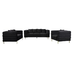 woo-50909 MORRIS SET ΣΑΛΟΝΙ - ΚΑΘΙΣΤΙΚΟ 3ΘΕΣΙΟΣ + 2ΘΕΣΙΟΣ + ΠΟΛΥΘΡΟΝΑ ΥΦΑΣΜΑ TEDDY ΜΑΥΡΟ