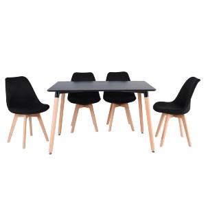 woo-51012 MARTIN SET ΤΡΑΠΕΖΑΡΙΑ: ΤΡΑΠΕΖΙ + 4 ΚΑΡΕΚΛΕΣ, MDF ΜΑΥΡΟ - ΟΞΙΑ ΦΥΣΙΚΟ, ΥΦΑΣΜΑ ΜΑΥΡΟ