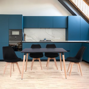 woo-51013 MARTIN SET ΤΡΑΠΕΖΑΡΙΑ: ΤΡΑΠΕΖΙ + 4 ΚΑΡΕΚΛΕΣ, MDF ΜΑΥΡΟ - ΟΞΙΑ ΦΥΣΙΚΟ, ΥΦΑΣΜΑ ΜΑΥΡΟ