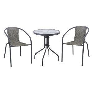 woo-51060 BALENO-W SET ΚΗΠΟΥ - ΒΕΡΑΝΤΑΣ: ΤΡΑΠΕΖΙ + 2 ΠΟΛΥΘΡΟΝΕΣ ΜΕΤΑΛΛΟ ΑΝΘΡΑΚΙ, WICKER MIXED GREY
