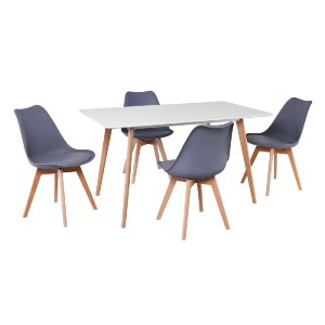 woo-51470 MARTIN SET ΤΡΑΠΕΖΑΡΙΑ: ΤΡΑΠΕΖΙ + 4 ΚΑΡΕΚΛΕΣ, MDF ΑΣΠΡΟ-ΟΞΙΑ ΦΥΣΙΚΟ, PP & PU ΓΚΡΙ