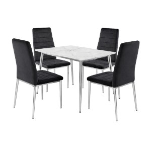 woo-51523 JETTA-OSLO SET ΤΡΑΠΕΖΑΡΙΑ: ΤΡΑΠΕΖΙ + 4 ΚΑΡΕΚΛΕΣ, ΧΡΩΜΙΟ - SINTERED STONE - VELURE ΜΑΥΡΟ