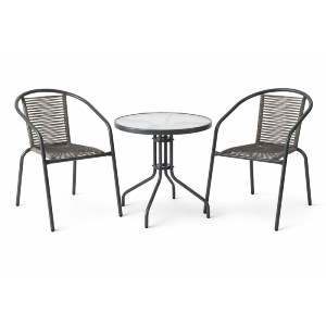 woo-51809 MIKA SET ΚΗΠΟΥ - ΒΕΡΑΝΤΑΣ: ΤΡΑΠΕΖΙ + 2 ΠΟΛΥΘΡΟΝΕΣ ΜΕΤΑΛΛΟ ΒΑΦΗ ΑΝΘΡΑΚΙ, PE RATTAN ΓΚΡΙ
