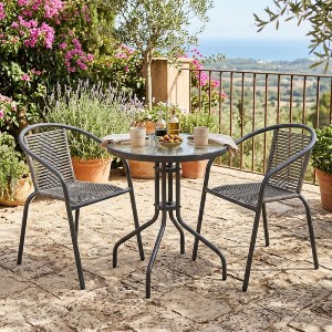 woo-51810 MIKA SET ΚΗΠΟΥ - ΒΕΡΑΝΤΑΣ: ΤΡΑΠΕΖΙ + 2 ΠΟΛΥΘΡΟΝΕΣ ΜΕΤΑΛΛΟ ΒΑΦΗ ΑΝΘΡΑΚΙ, PE RATTAN ΓΚΡΙ