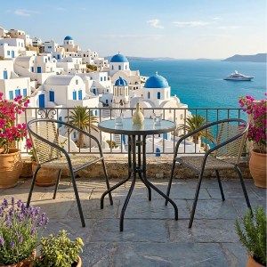 woo-51813 MIKA SET ΚΗΠΟΥ - ΒΕΡΑΝΤΑΣ: ΤΡΑΠΕΖΙ + 2 ΠΟΛΥΘΡΟΝΕΣ ΜΕΤΑΛΛΟ ΒΑΦΗ ΑΝΘΡΑΚΙ, PE RATTAN ΦΥΣΙΚΟ