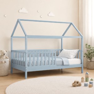 woo-52098 DREAM Τ.MONTESSORI ΠΑΙΔΙΚΟ ΚΡΕΒΑΤΙ ΜΕ ΣΤΡΩΜΑ 90X190/19CM, ΞΥΛΟ ΠΕΥΚΟΥ ΑΠΟΧΡΩΣΗ ΓΑΛΑΖΙΟ