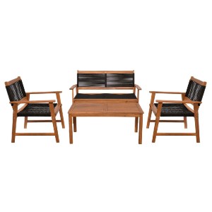 woo-52122 SPRING SET ΣΑΛΟΝΙ ΚΗΠΟΥ ΑΚΑΚΙΑ ΦΥΣΙΚΟ, WICKER ΜΑΥΡΟ: ΤΡΑΠΕΖΙ + ΚΑΝΑΠΕ 2ΘΕΣΙΟ + 2 ΠΟΛΥΘΡΟΝΕΣ