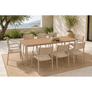 woo-52127 DENVER SET ΤΡΑΠΕΖΑΡΙΑ ΚΗΠΟΥ, ΑΛΟΥΜΙΝΙΟ & ROPE WICKER ΜΠΕΖ, POLYWOOD-ΤΡΑΠΕΖΙ+8 ΠΟΛΥΘΡΟΝΕΣ