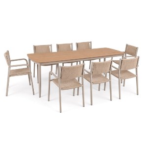 woo-52128 DENVER SET ΤΡΑΠΕΖΑΡΙΑ ΚΗΠΟΥ, ΑΛΟΥΜΙΝΙΟ & ROPE WICKER ΜΠΕΖ, POLYWOOD-ΤΡΑΠΕΖΙ+8 ΠΟΛΥΘΡΟΝΕΣ